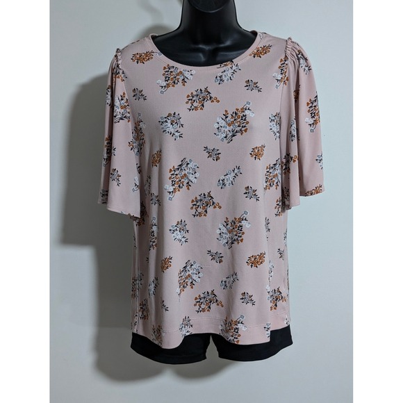 Worthington Tops - Worthington Floral Blouse Flutter Sleeve Top Lightweight Pink Small